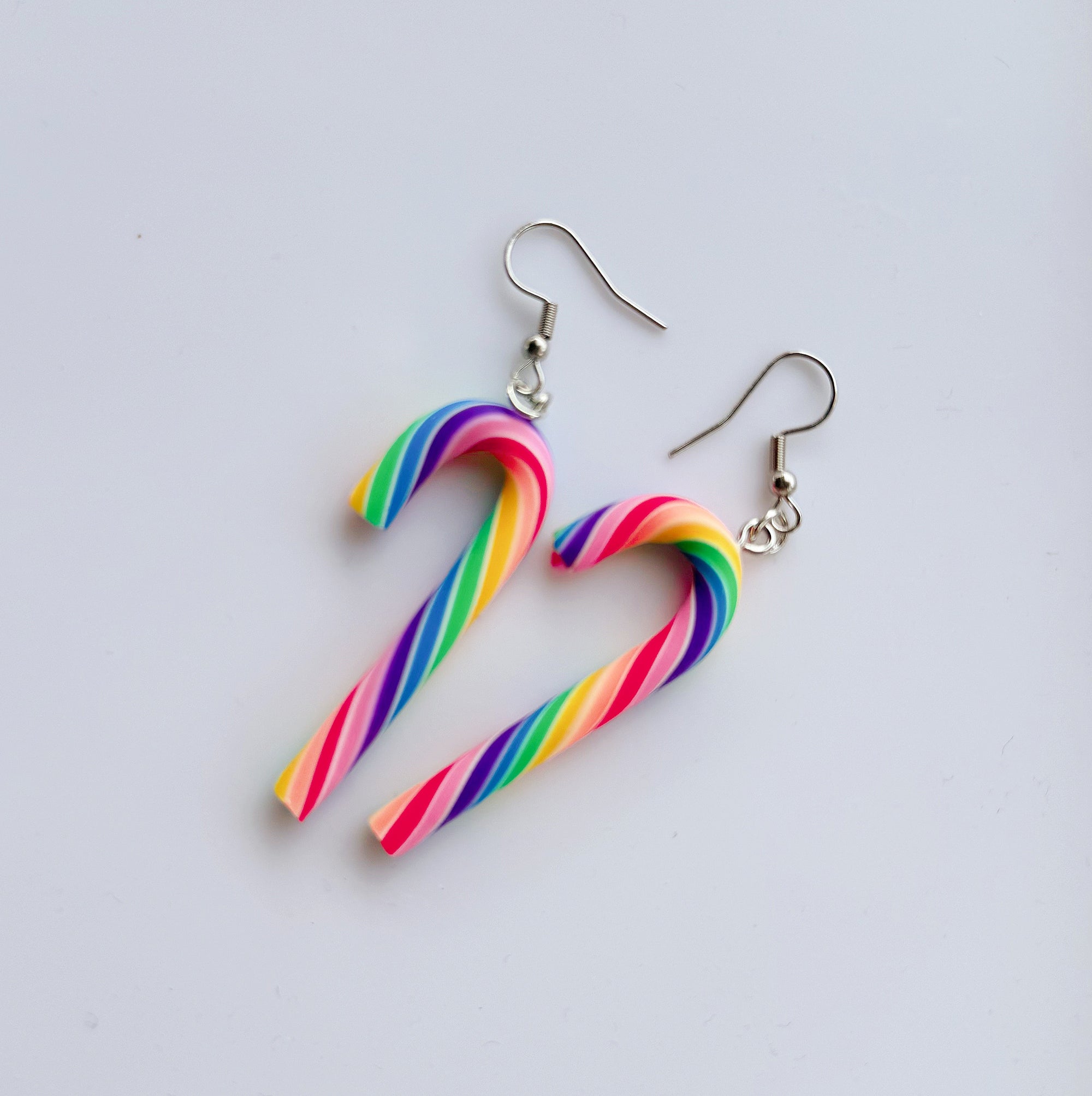 Rainbow Candy Cane Drop Earrings