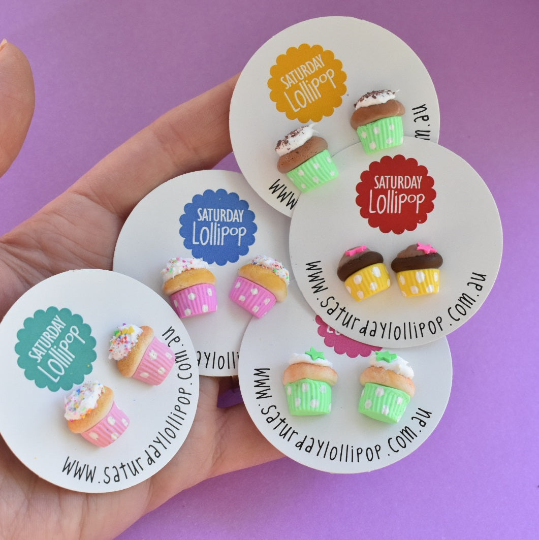 Pink cupcake stud earrings