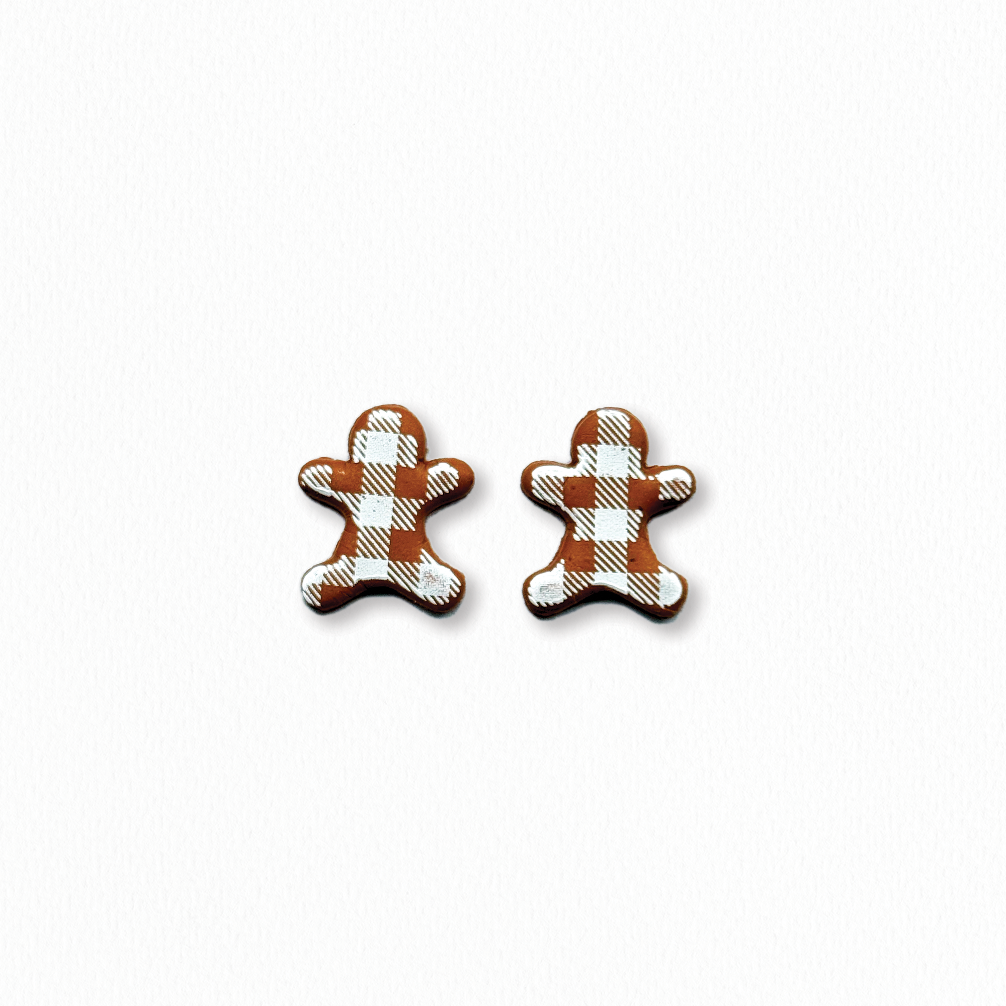 Gingham Gingerbread Man Stud Earrings